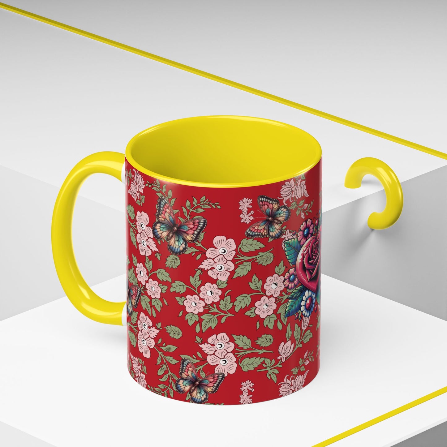 Floral Coffee Mug Red