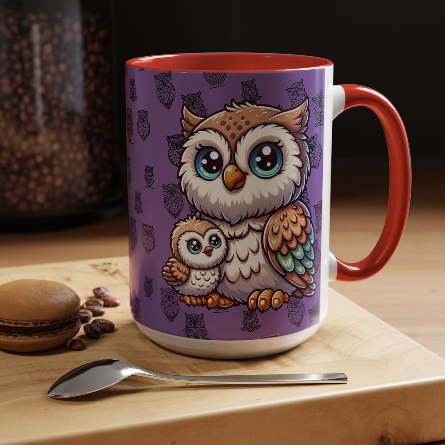 Purple Coffee Mug - Owl Family - Colorful Inspirational Owl Design