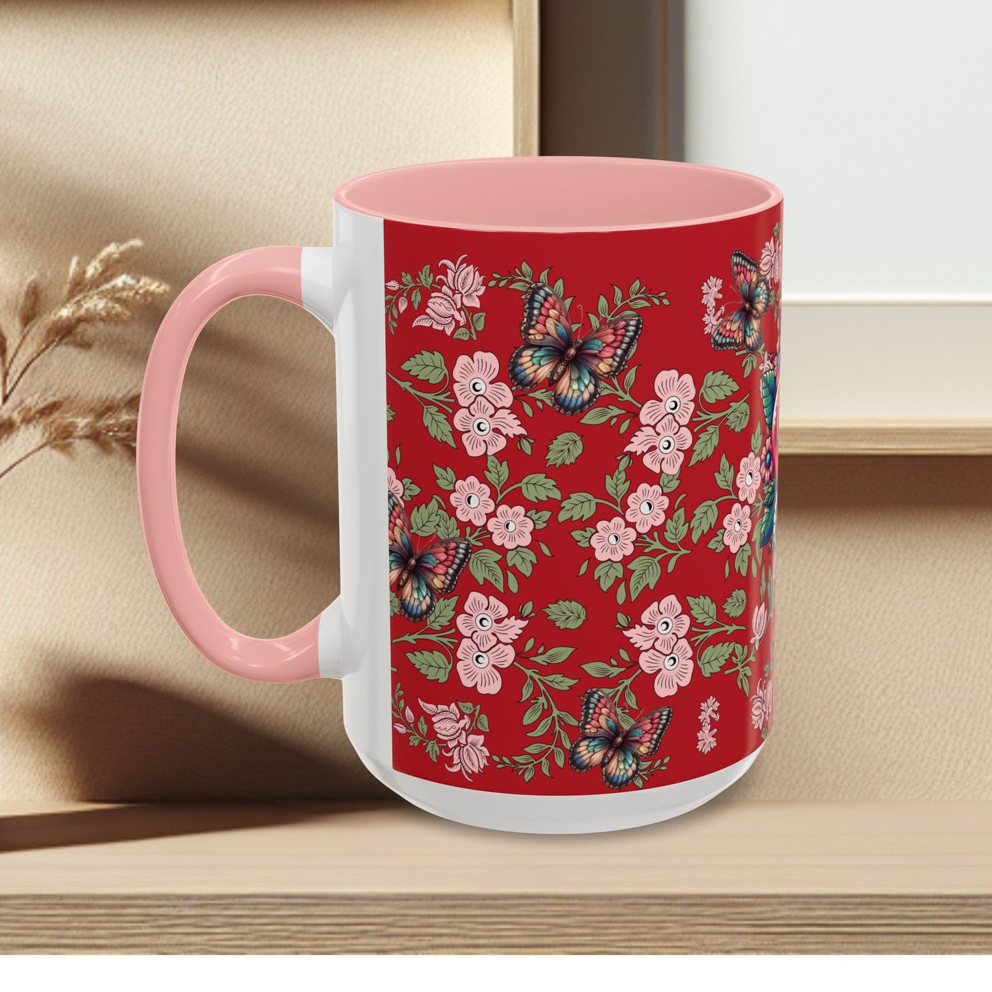 Floral Coffee Mug Red