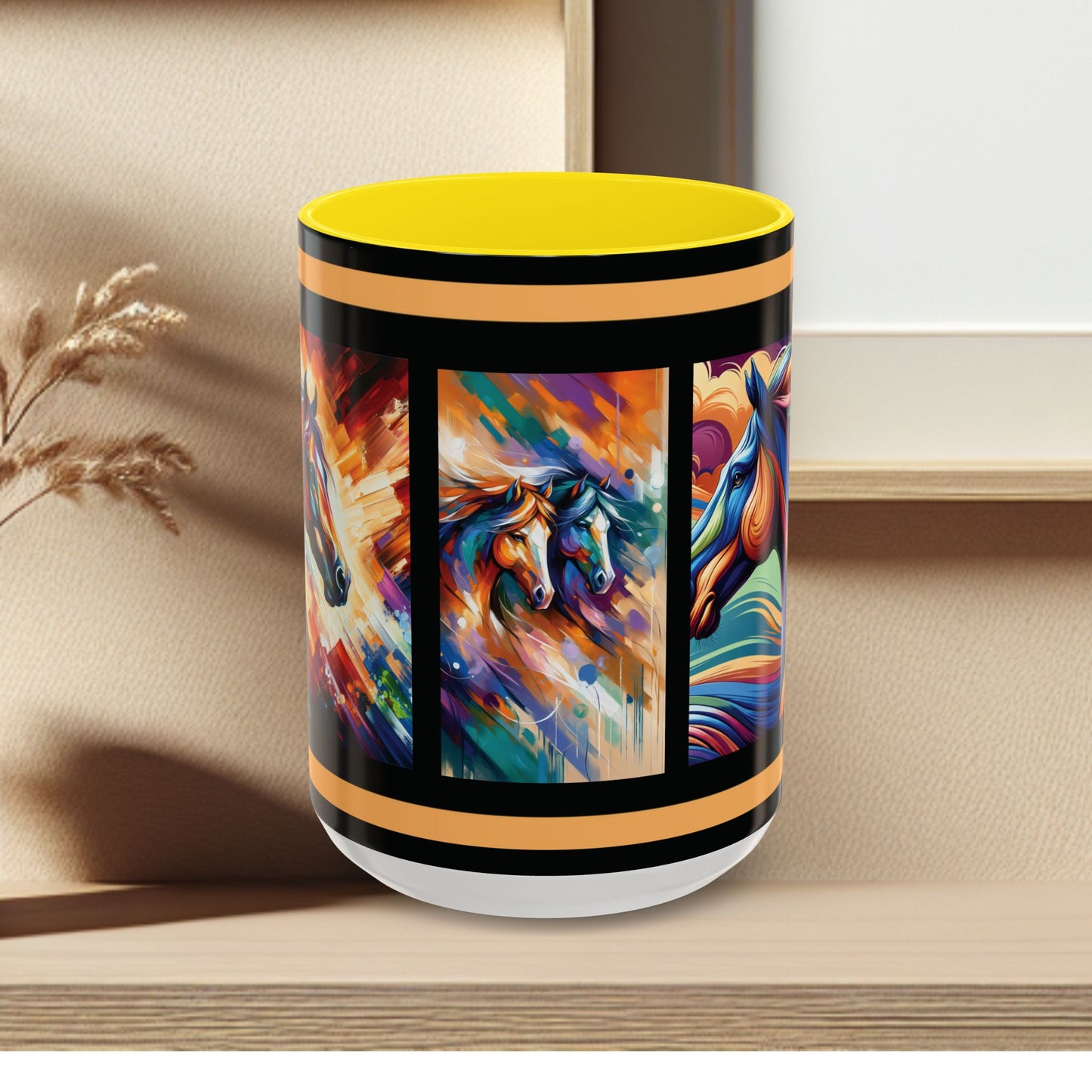 Mug Coffee Multi Color Horses 11oz 15oz