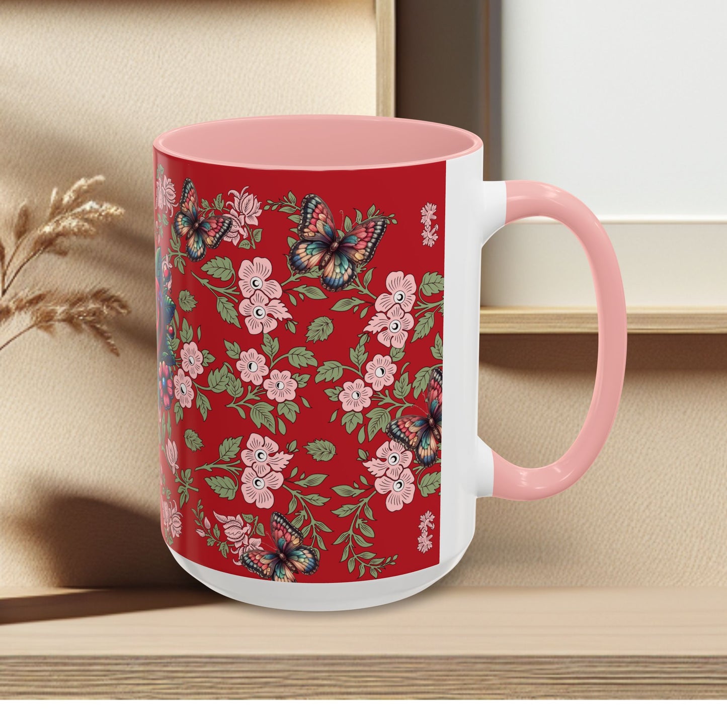 Floral Coffee Mug Red