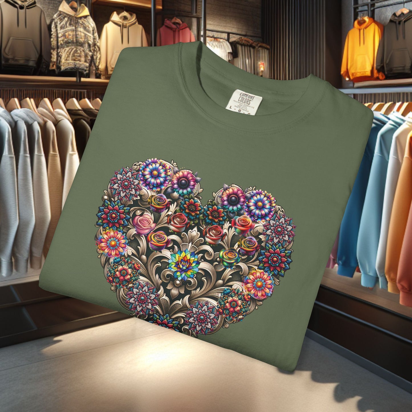 Floral Heart T-Shirt — Romantic Botanical Graphic Tee