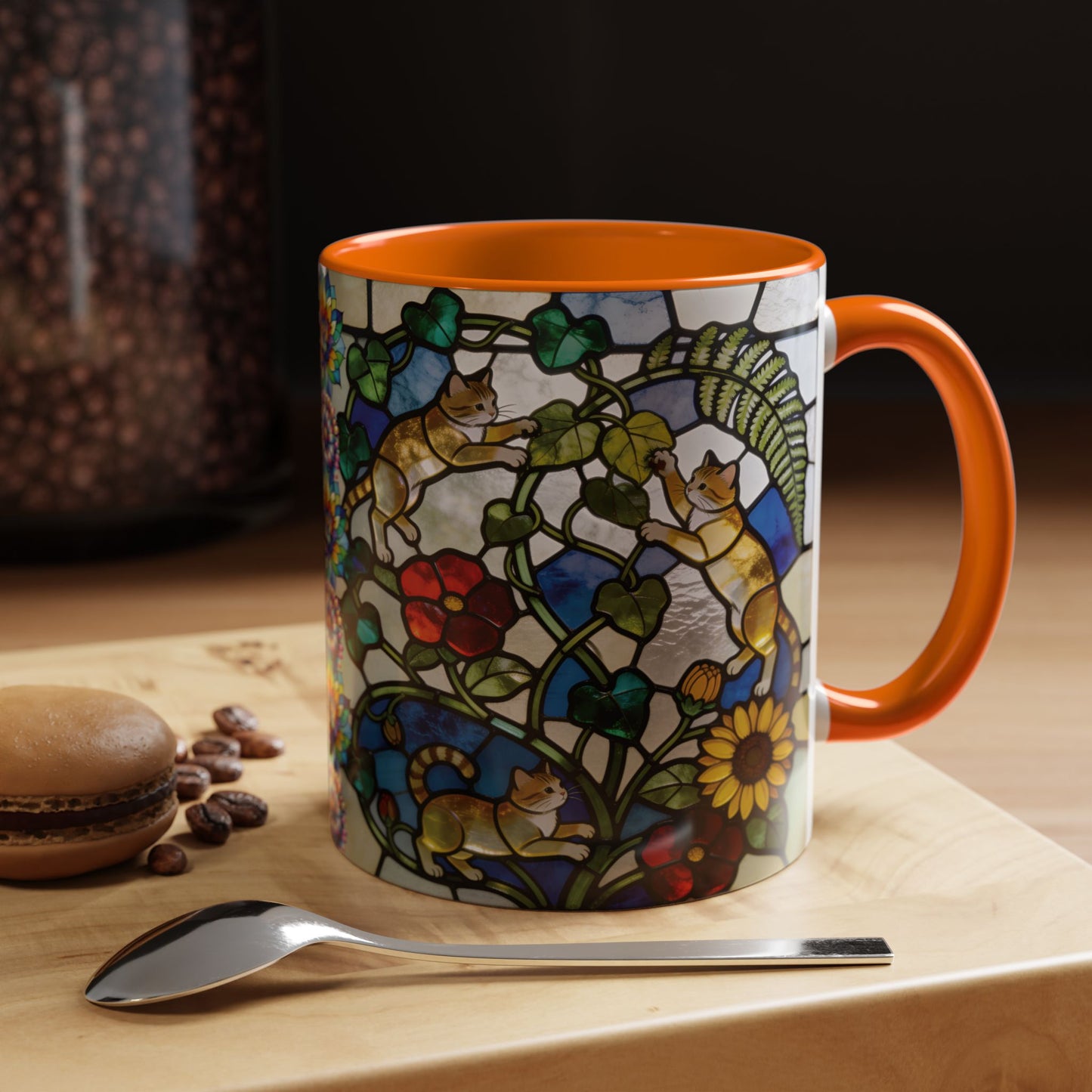 Stained Glass Cats Accent Coffee Mug – Floral Tiffany-Style 11/15oz