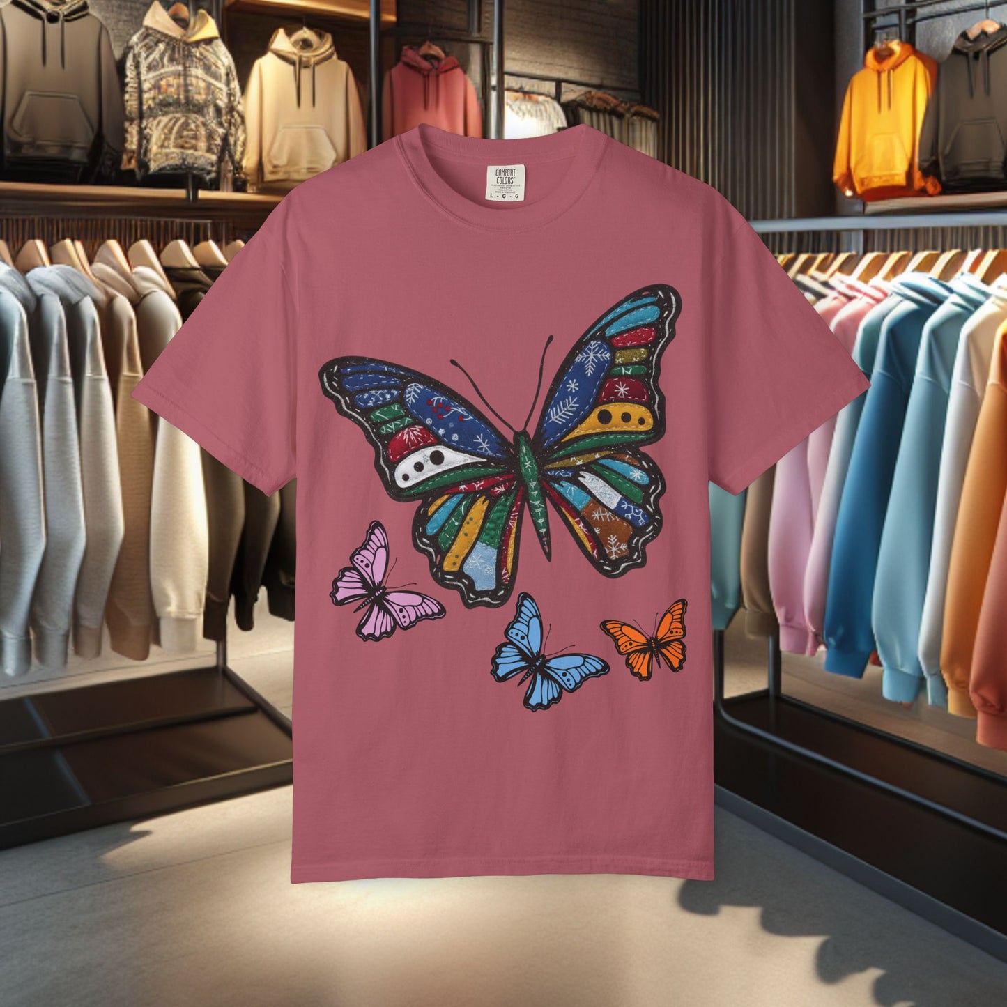 Patchwork Butterfly T-Shirt — pho Festive Garment-Dyed Top