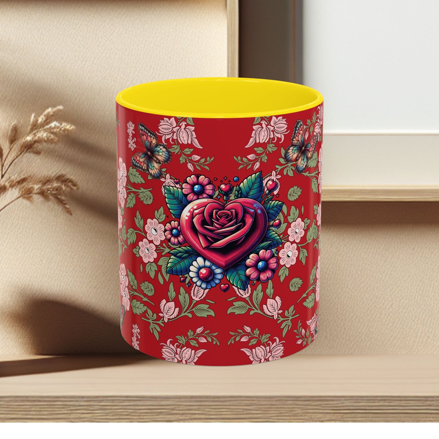 Floral Coffee Mug Red