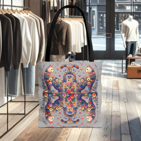 Mosaic Loving Cat Light Gray Tote Bag (AOP)