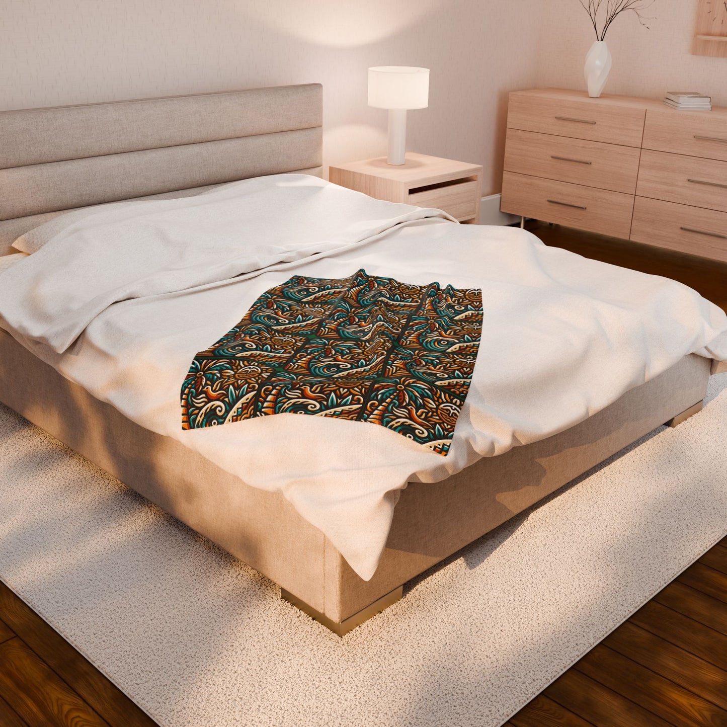 Tropical Sunrise Velveteen Plush Blanket — Cozy Tropical Throw