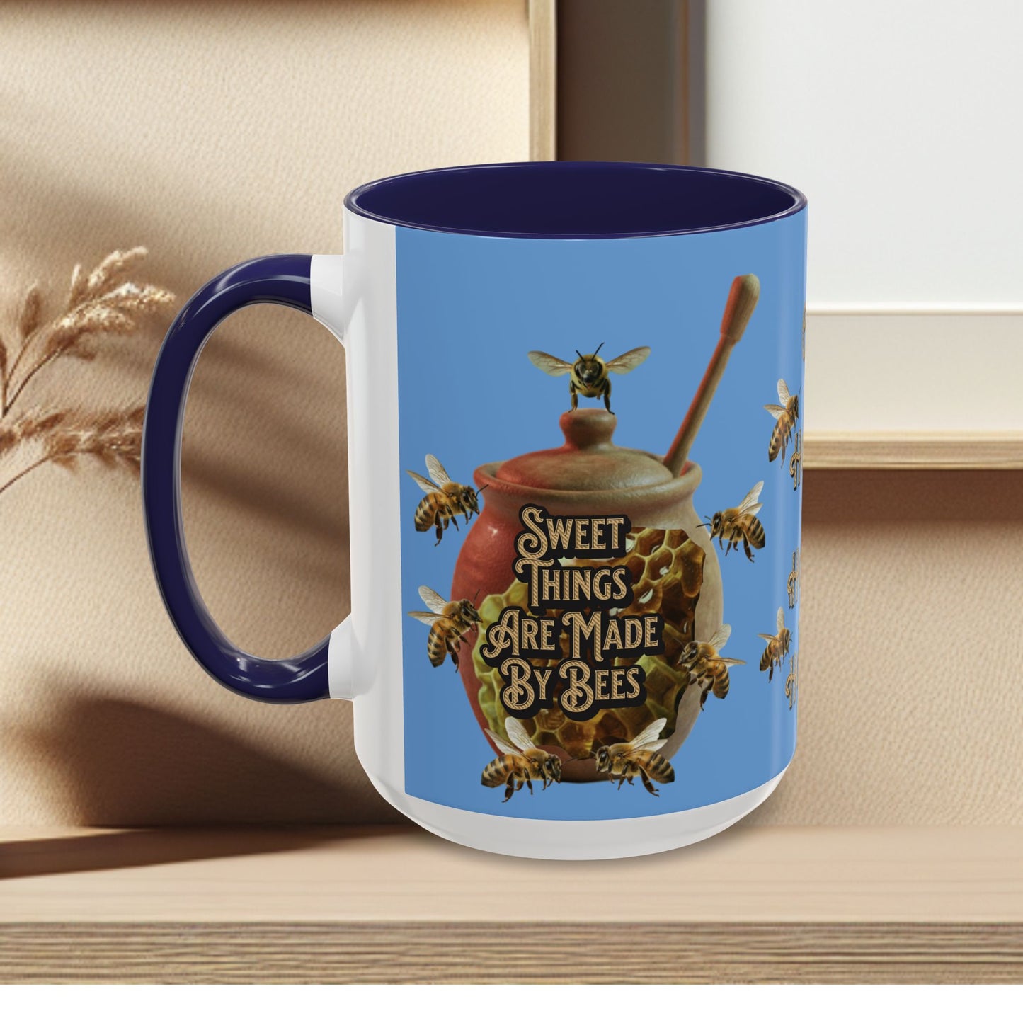 Oh Honey Honey Ceramic Coffee Mug — "Sweet Things Are Made By Bees" Honey Bee Accent Mug