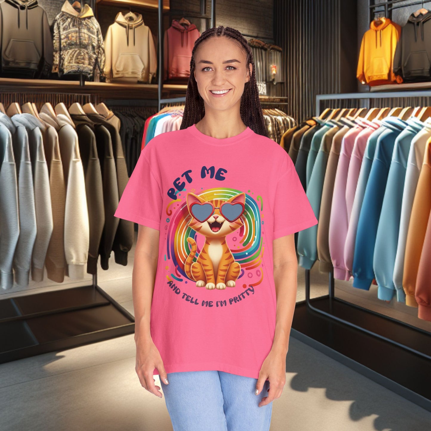 Groovy Orange Kitty Tee — "Pet Me" Dyed T-Shirt