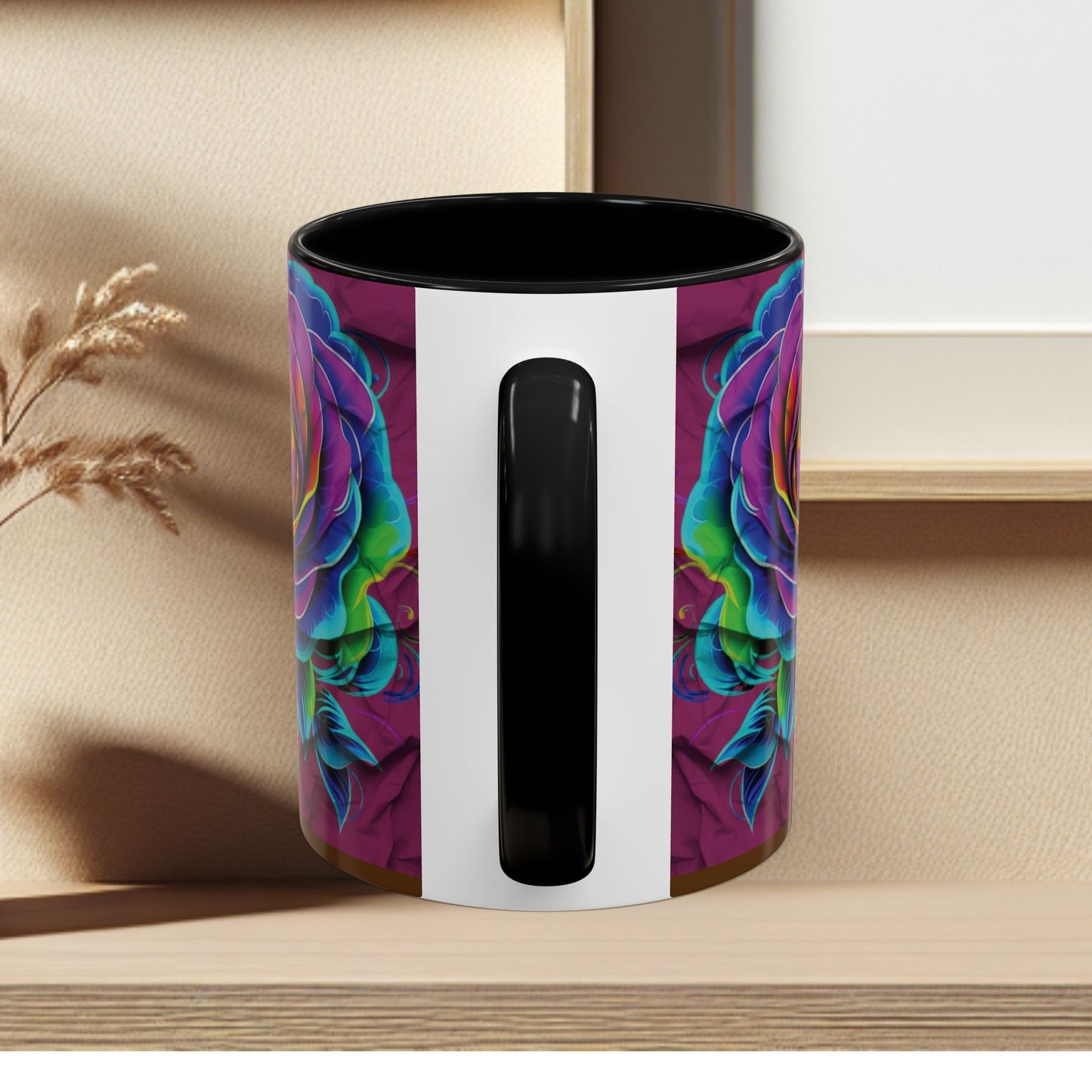 Rainbow Rose Accent Coffee Mug — Colorful Floral 11/15oz