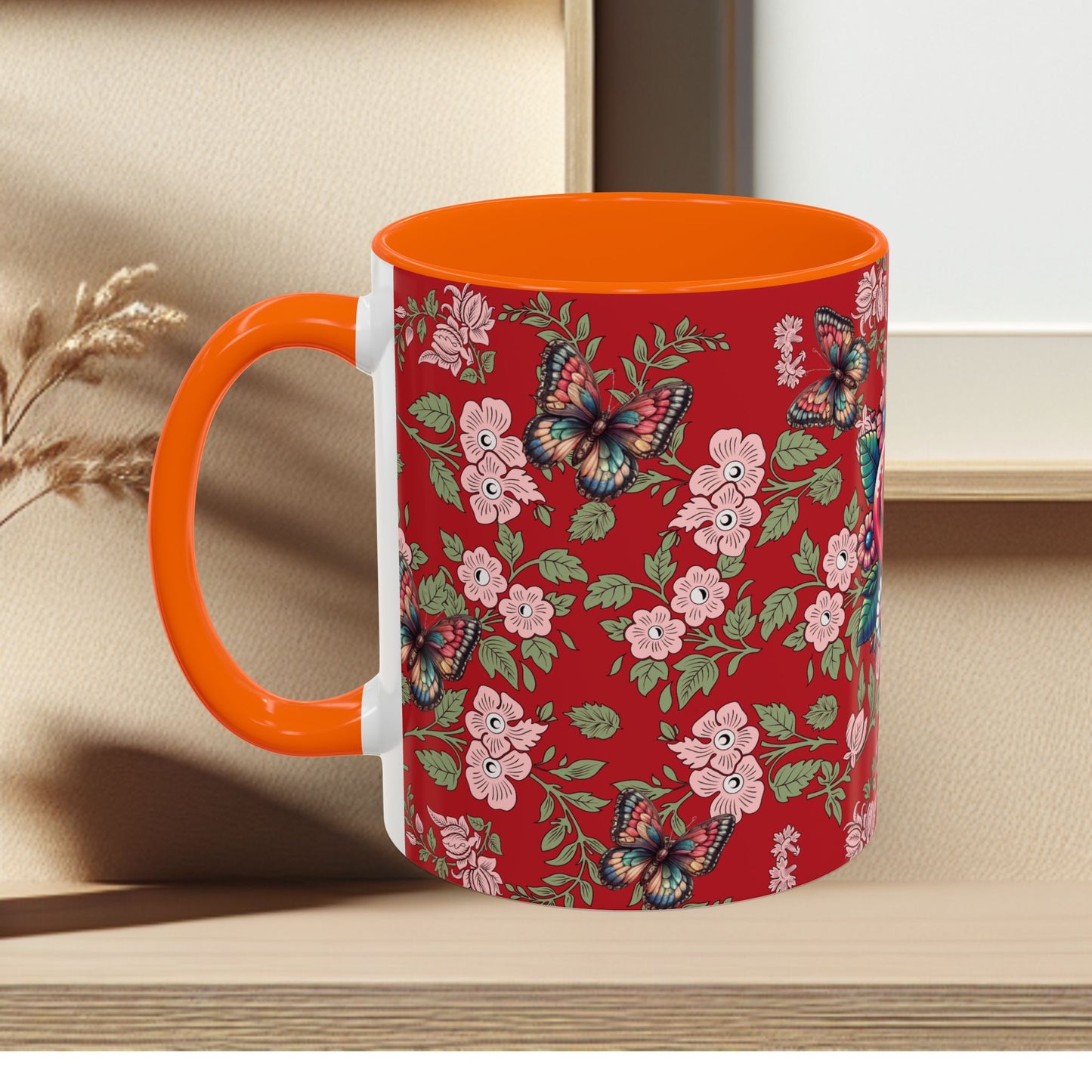 Floral Coffee Mug Red