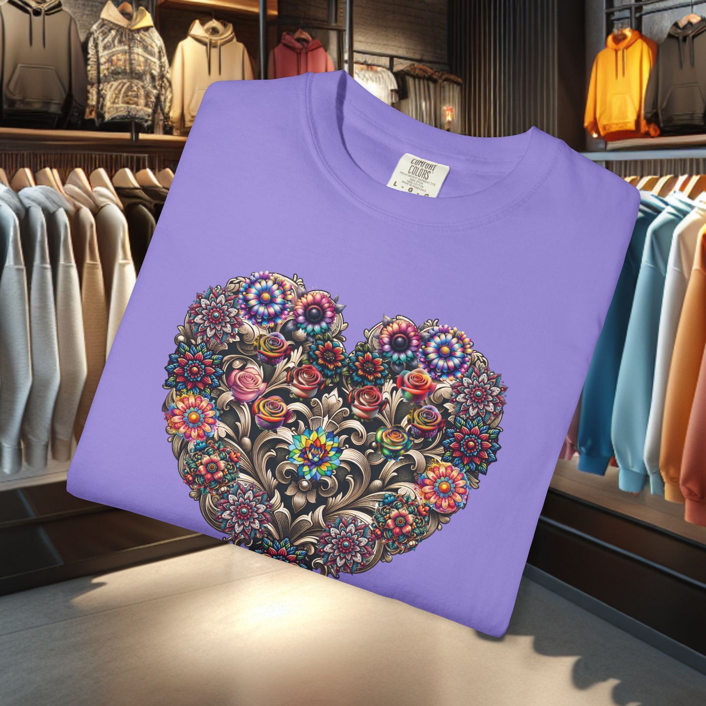 Floral Heart T-Shirt — Romantic Botanical Graphic Tee