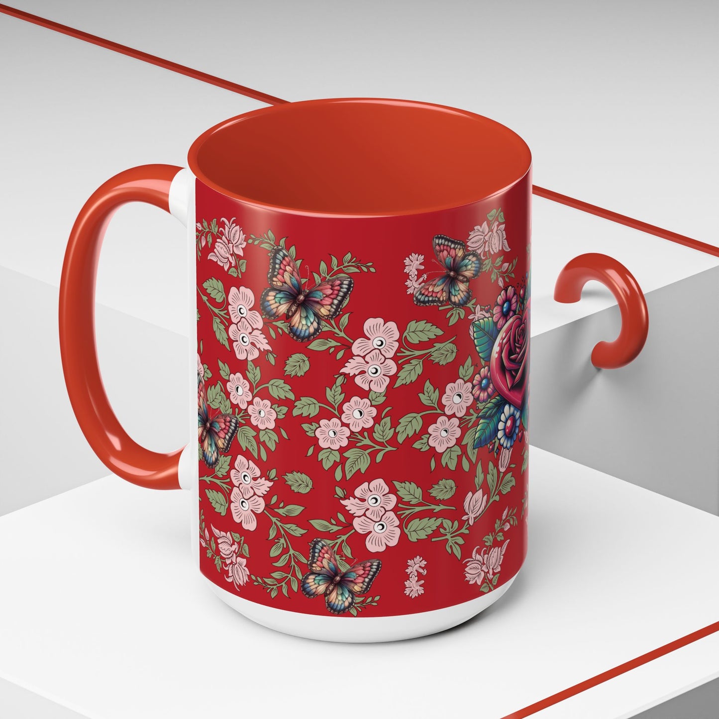 Floral Coffee Mug Red