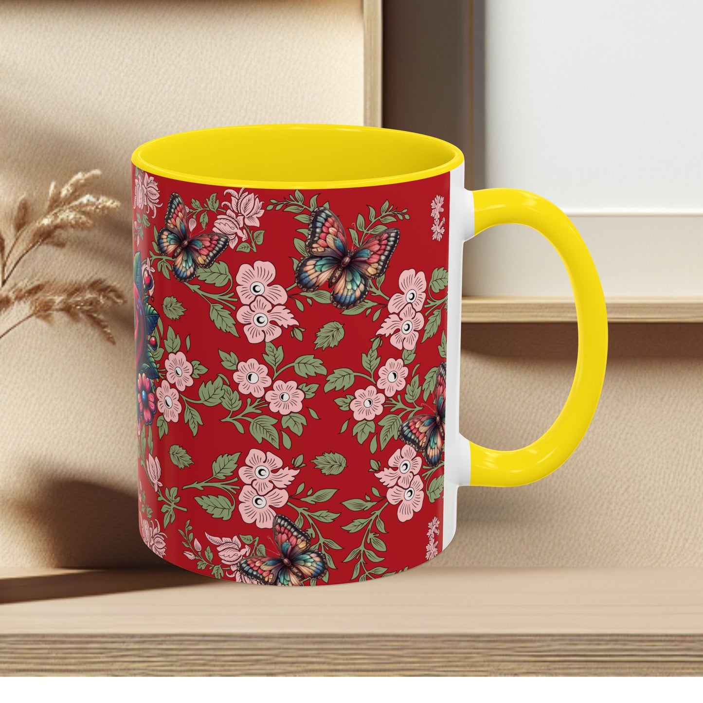 Floral Coffee Mug Red