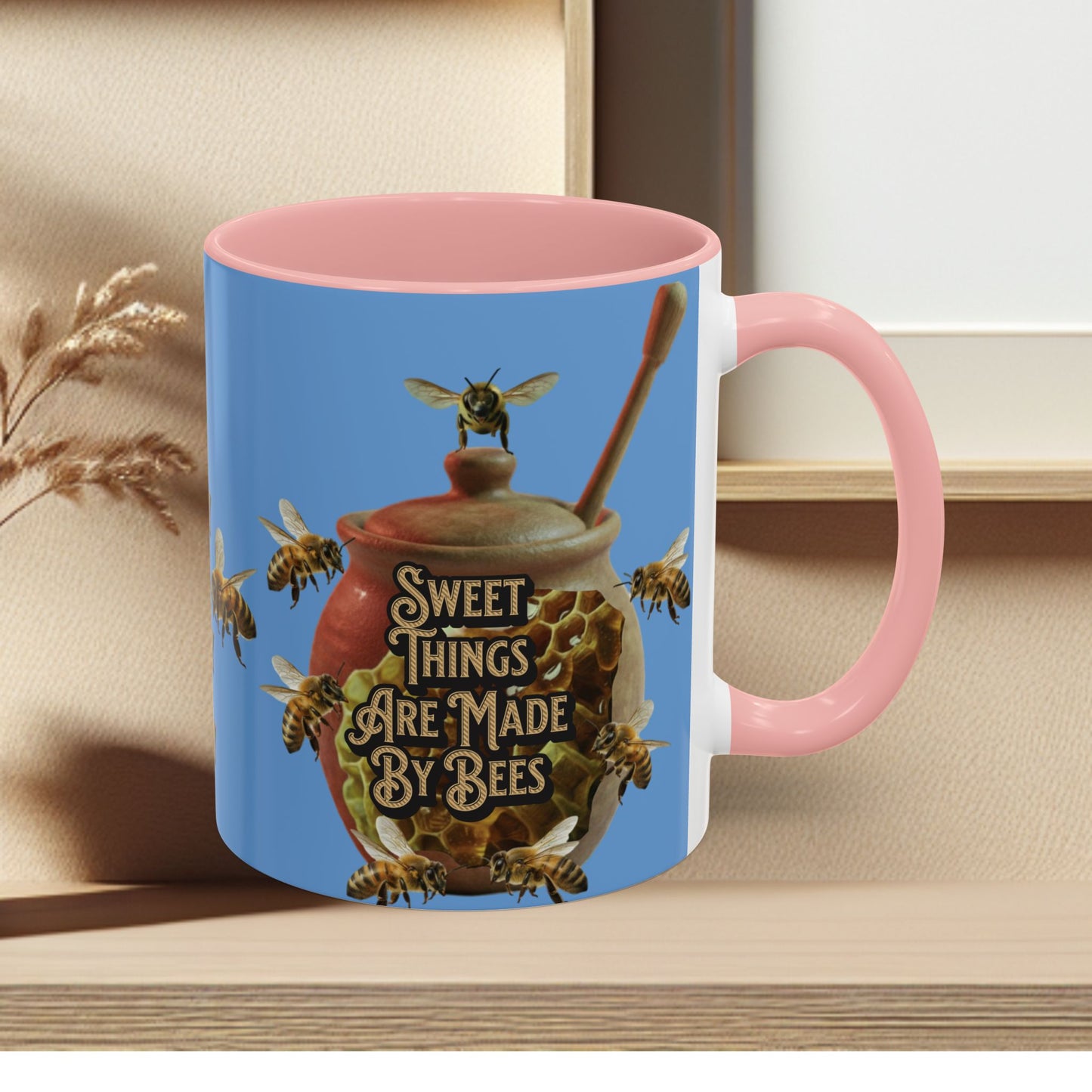 Oh Honey Honey Ceramic Coffee Mug — "Sweet Things Are Made By Bees" Honey Bee Accent Mug