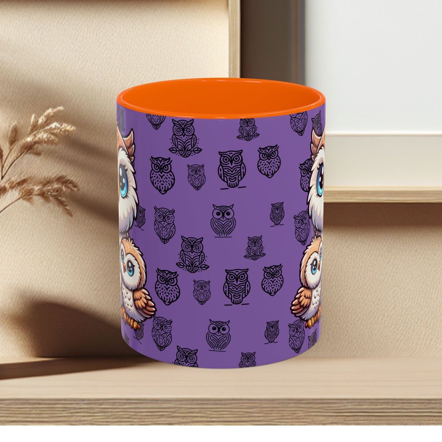 Purple Coffee Mug - Owl Family - Colorful Inspirational Owl Design