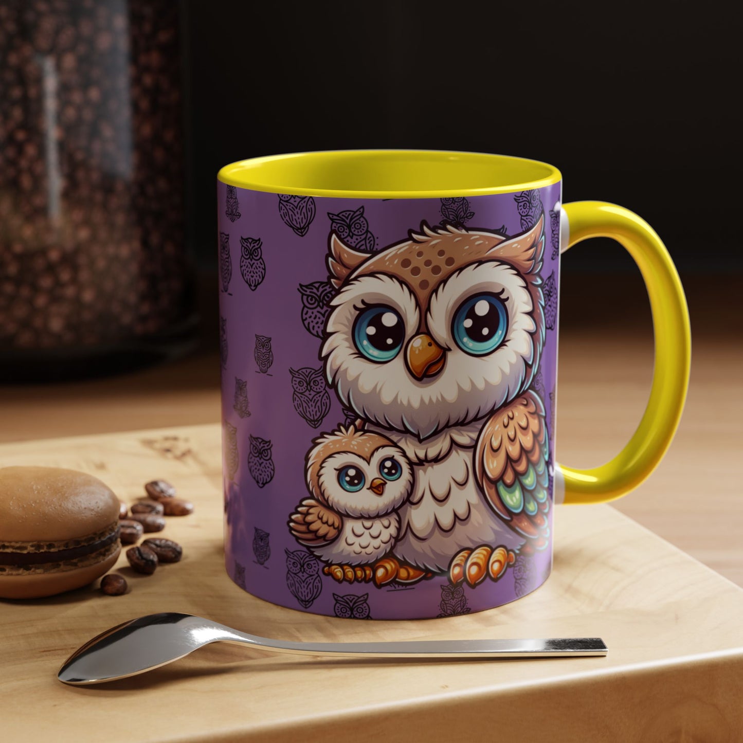 Purple Coffee Mug - Owl Family - Colorful Inspirational Owl Design