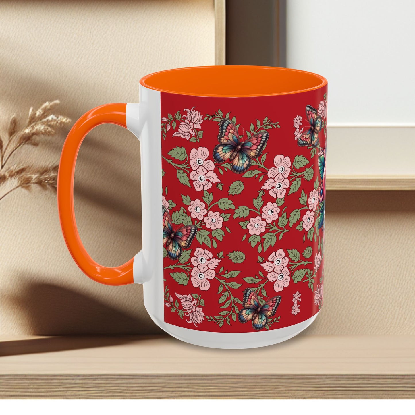 Floral Coffee Mug Red