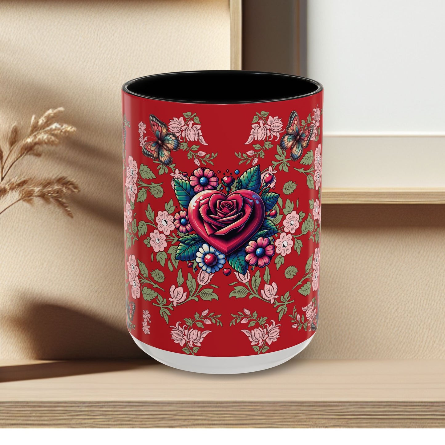Floral Coffee Mug Red
