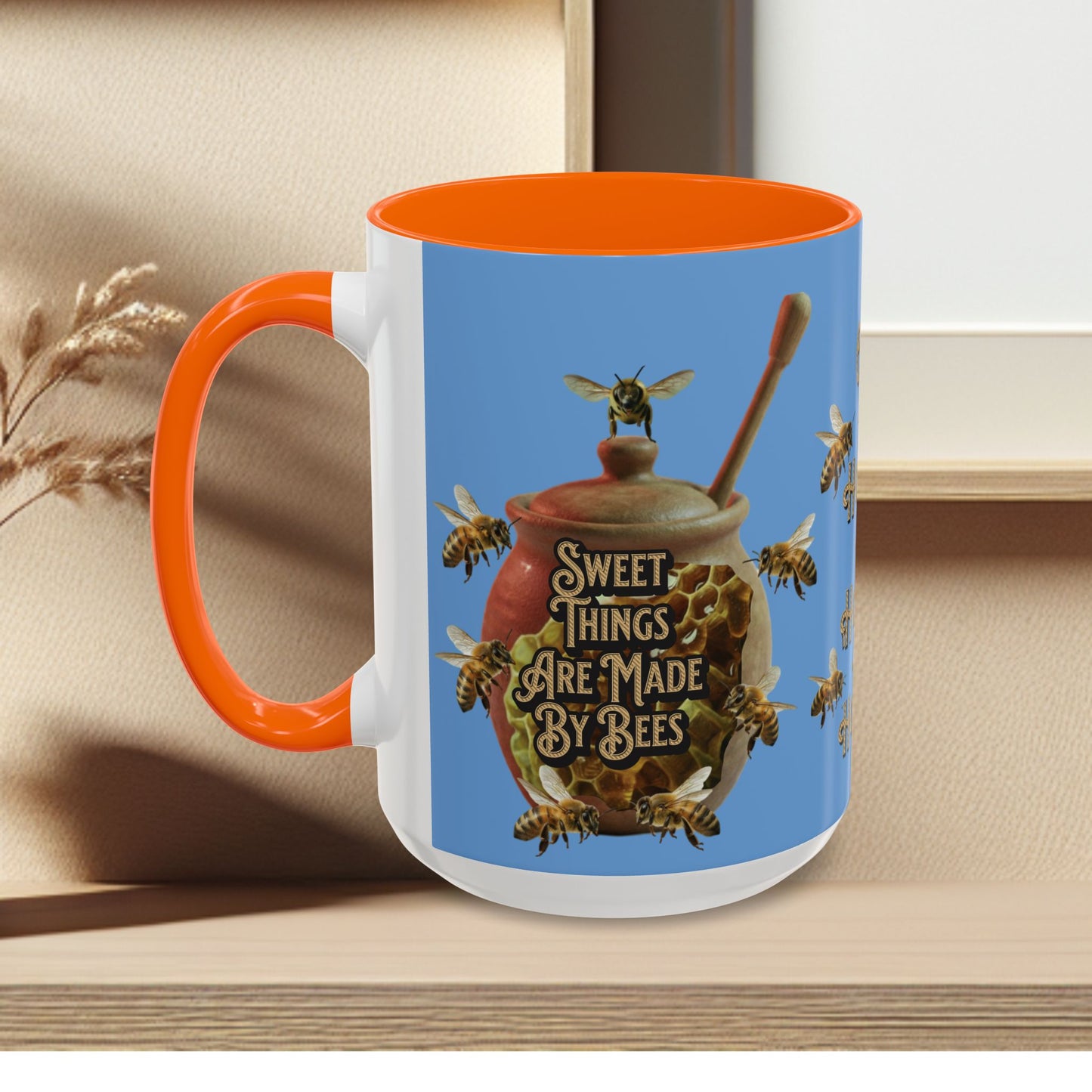 Oh Honey Honey Ceramic Coffee Mug — "Sweet Things Are Made By Bees" Honey Bee Accent Mug