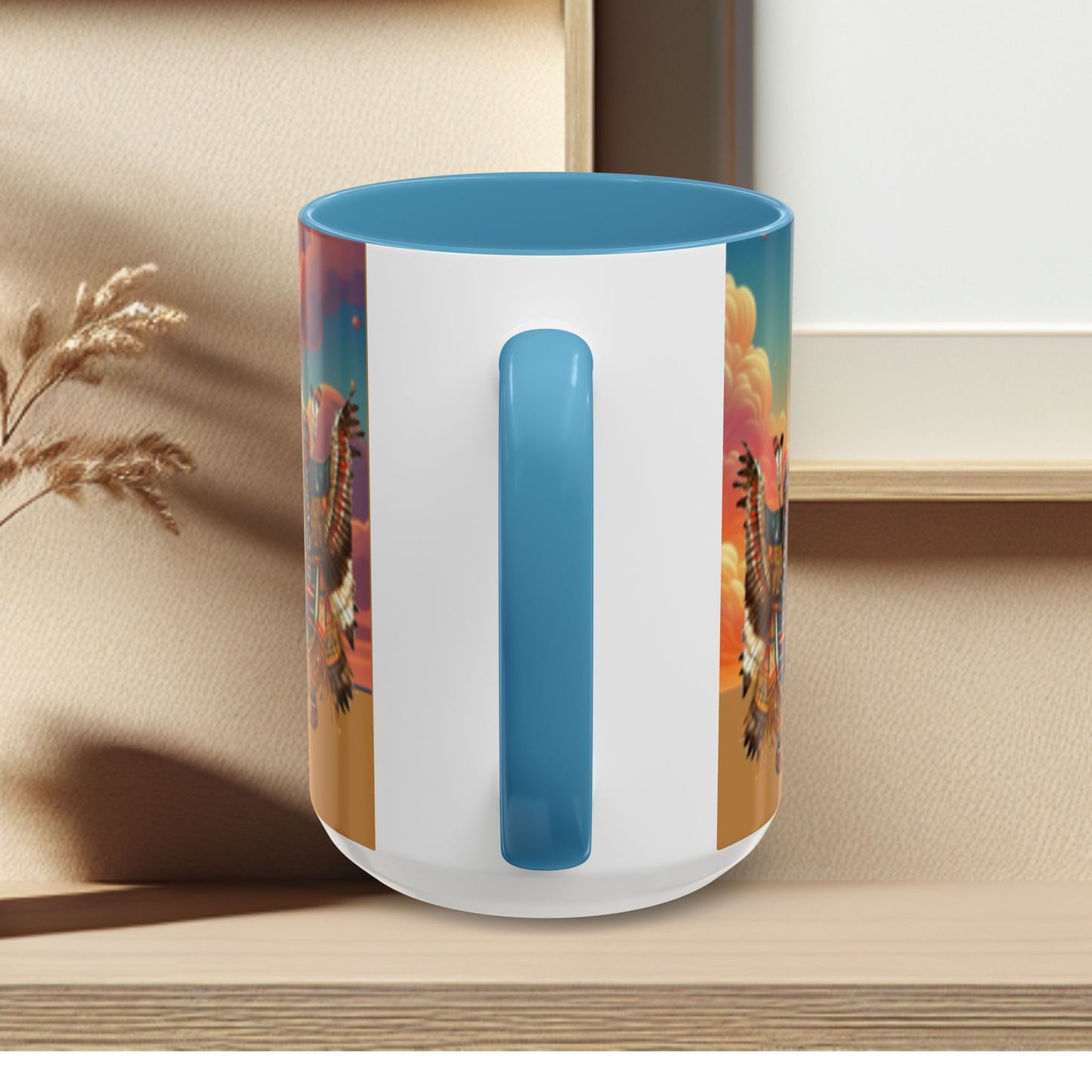 Sunset Powwow Ceramic Mug — Native American Dancer Accent Coffee Mug (11/15oz)