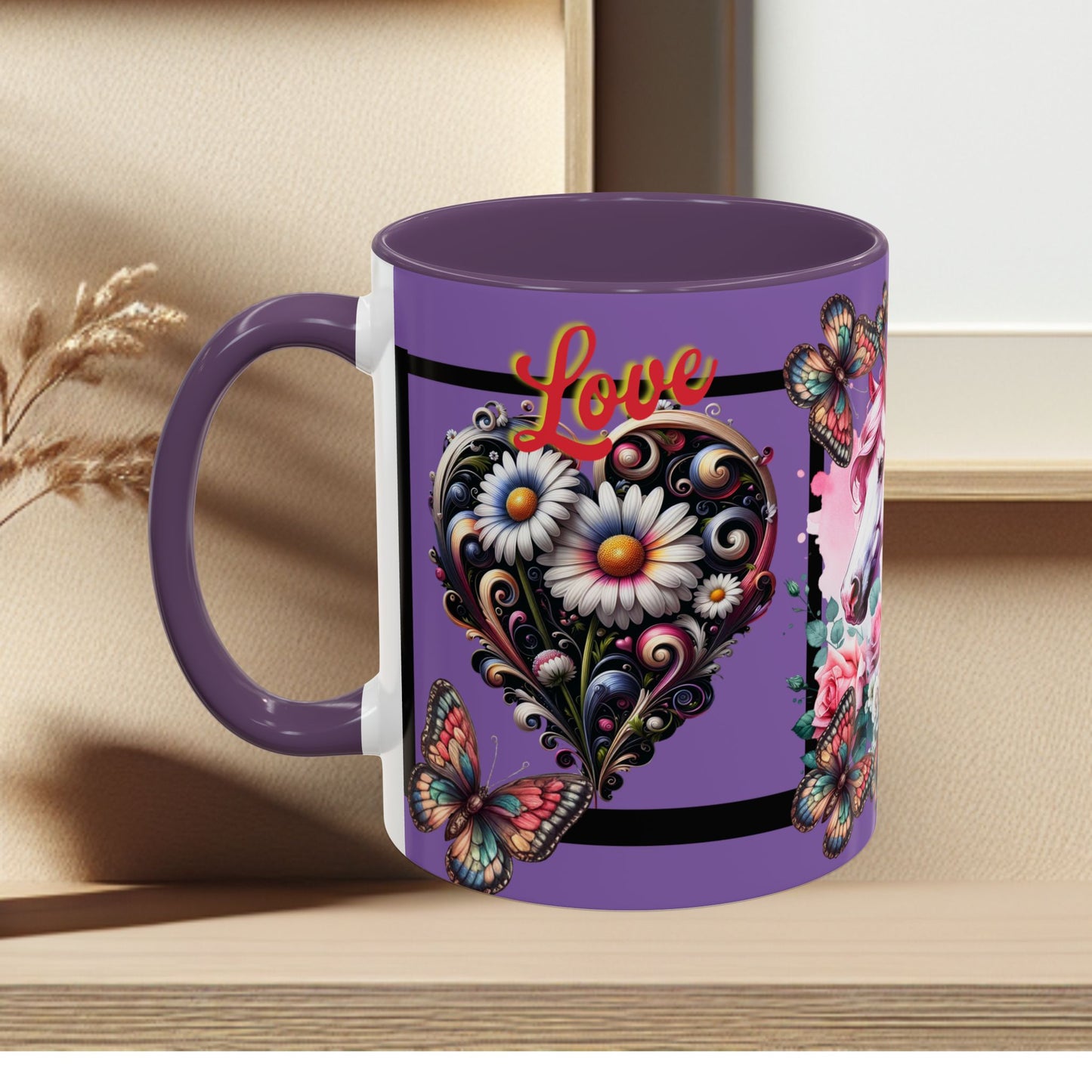 Love Coffee Mug - Vibrant Heart & Horse- Design, 11oz & 15oz