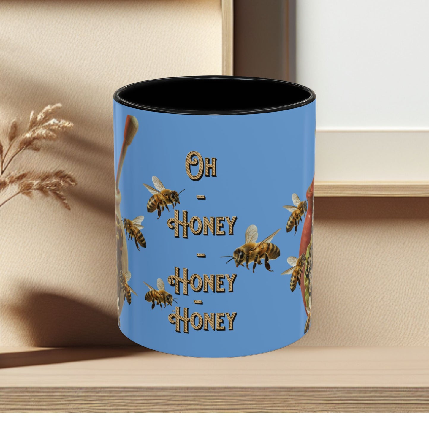 Oh Honey Honey Ceramic Coffee Mug — "Sweet Things Are Made By Bees" Honey Bee Accent Mug