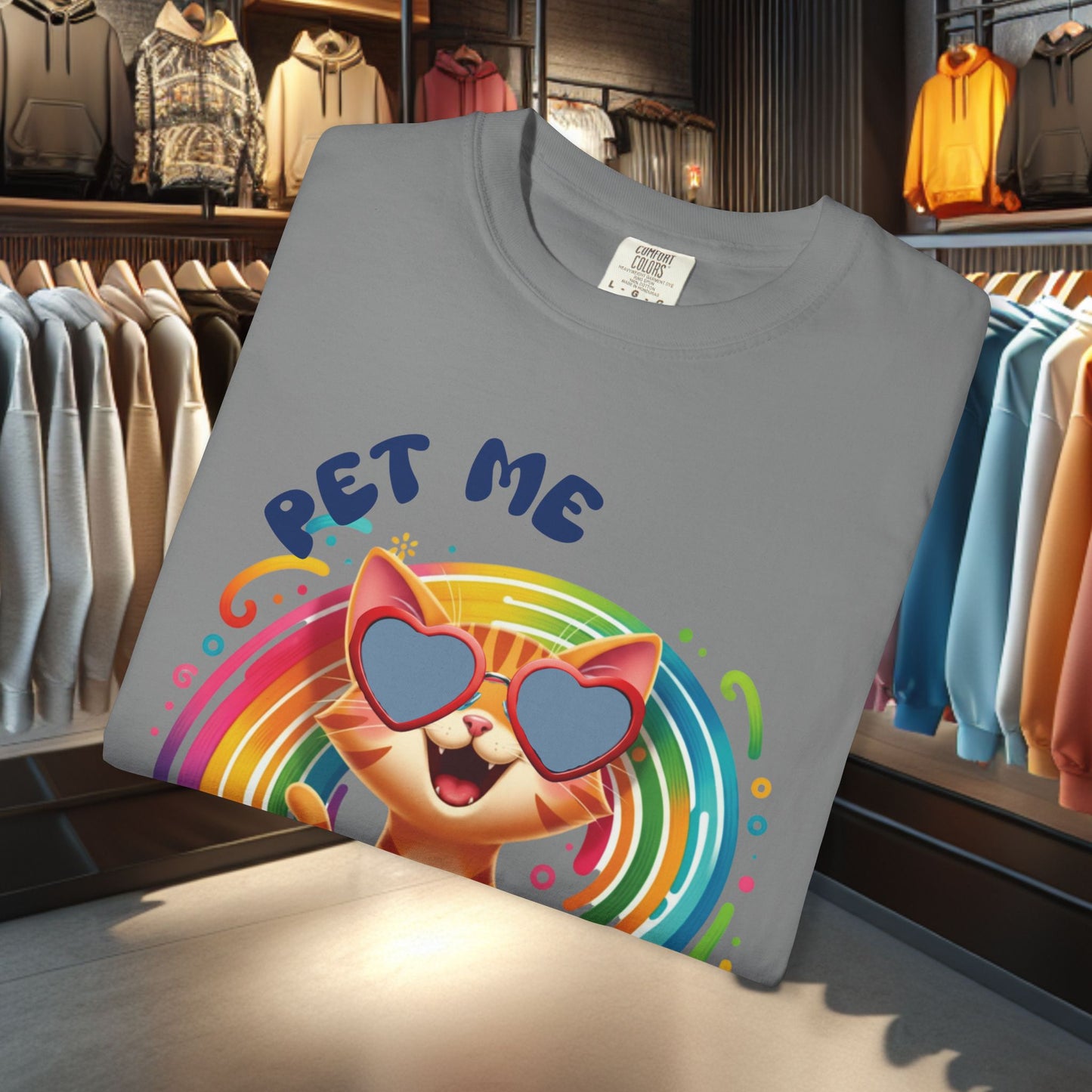 Groovy Orange Kitty Tee — "Pet Me" Dyed T-Shirt
