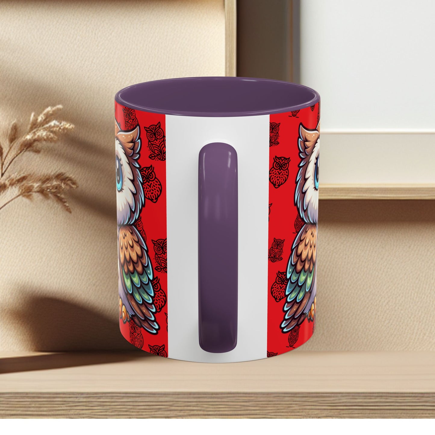 Red Coffee Mug - Owl Family - Colorful Inspirational Owl Design