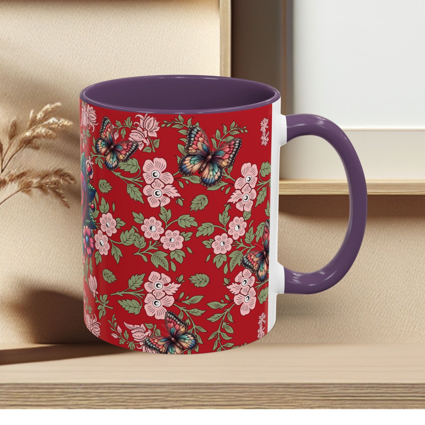 Floral Coffee Mug Red
