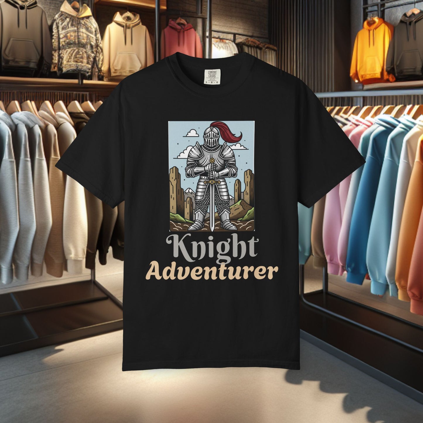 Knight Adventurer Tee — Mideval SR. Knight with Armor and Sward Graphic T-Shirt