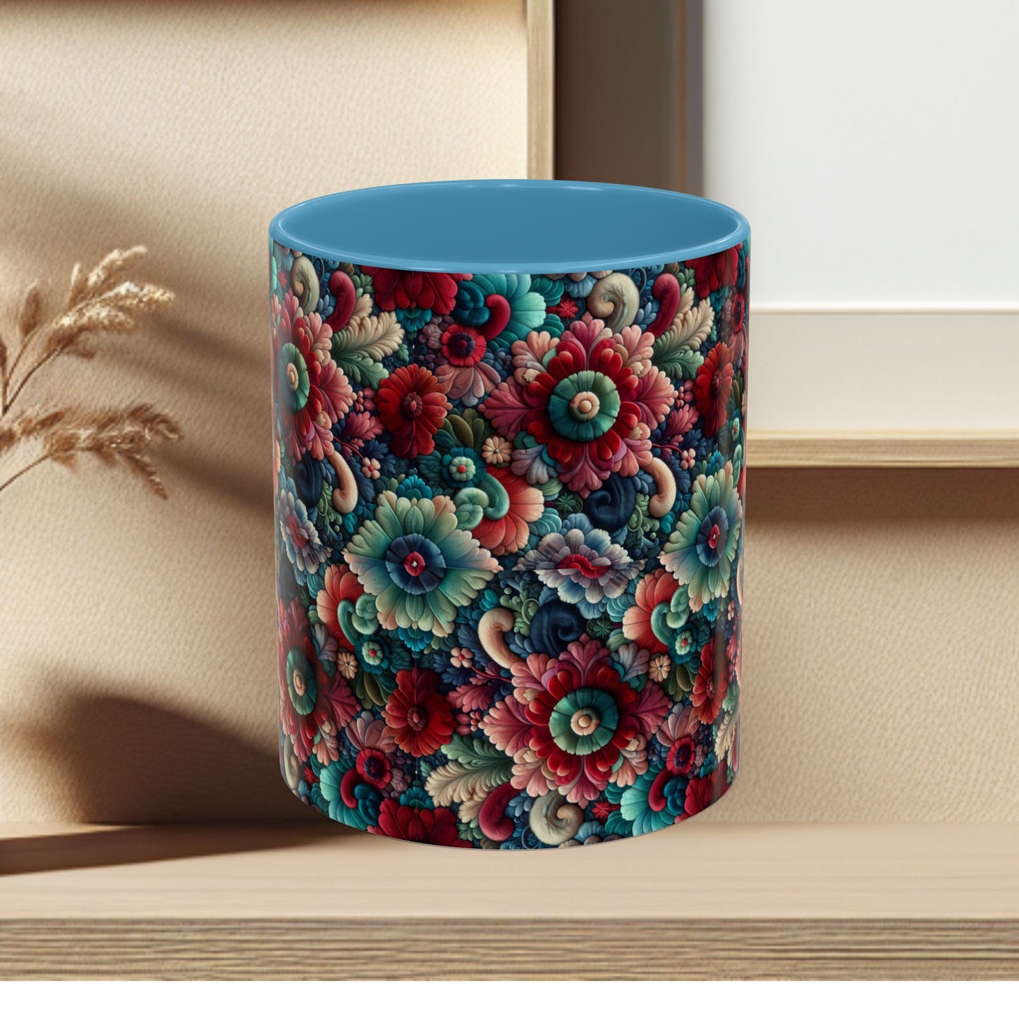 Beautiful Floral Pattern Accent Coffee Mug — Vibrant Vintage Bloom Design (11/15oz)