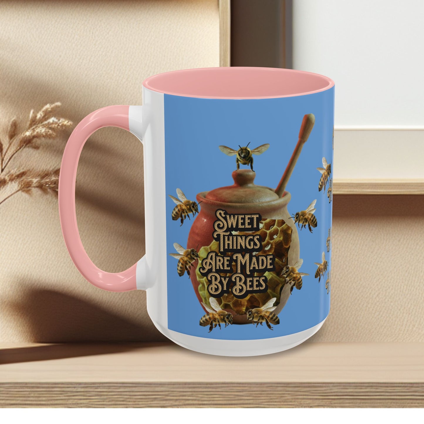 Oh Honey Honey Ceramic Coffee Mug — "Sweet Things Are Made By Bees" Honey Bee Accent Mug