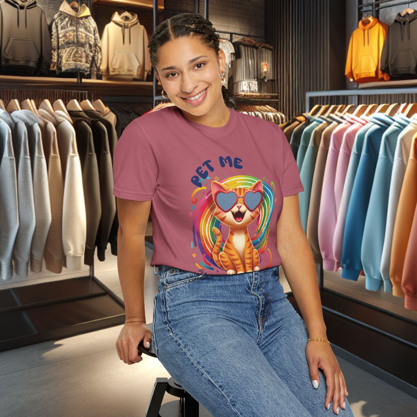 Groovy Orange Kitty Tee — "Pet Me" Dyed T-Shirt