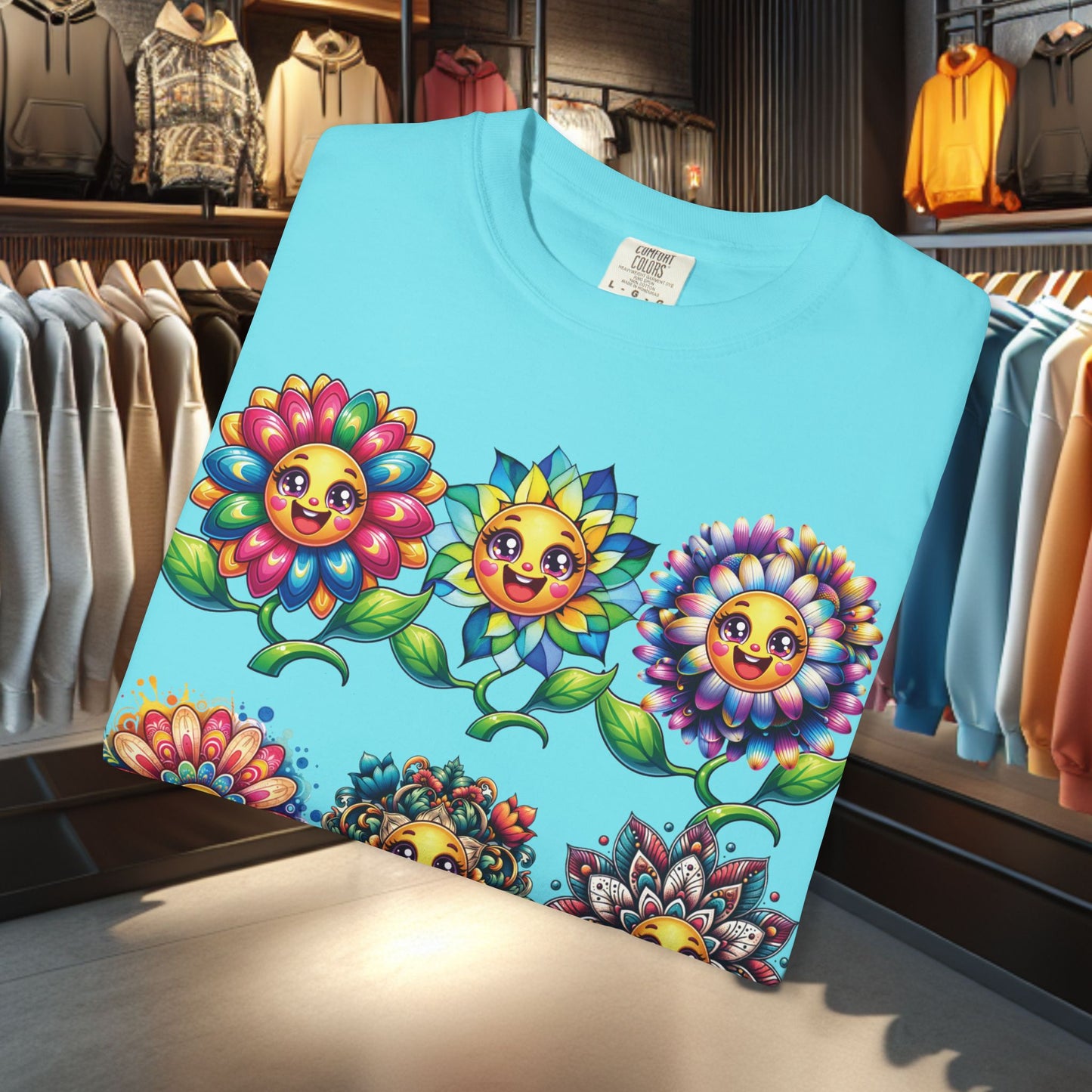 Happy Flowers Garden T-Shirt — Floral Garden Tee for Spring & Everyday