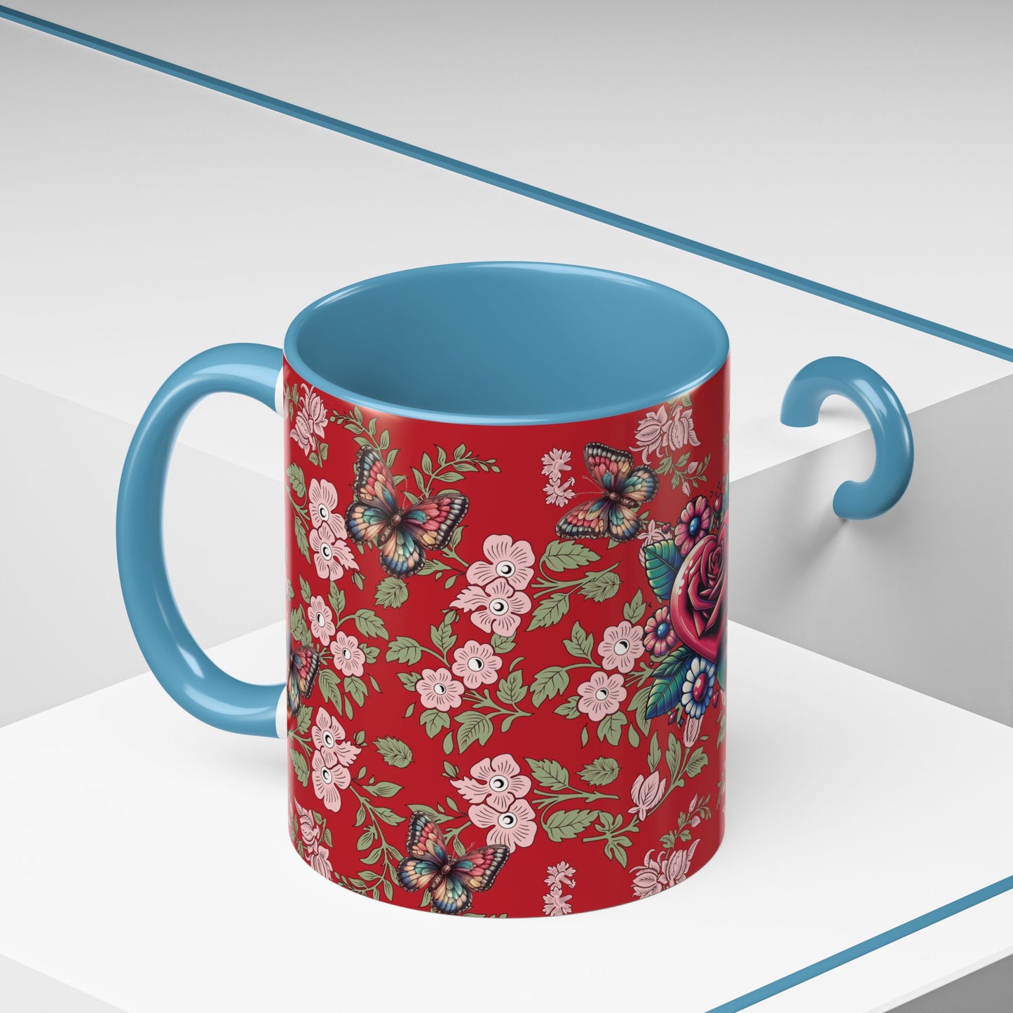 Floral Coffee Mug Red