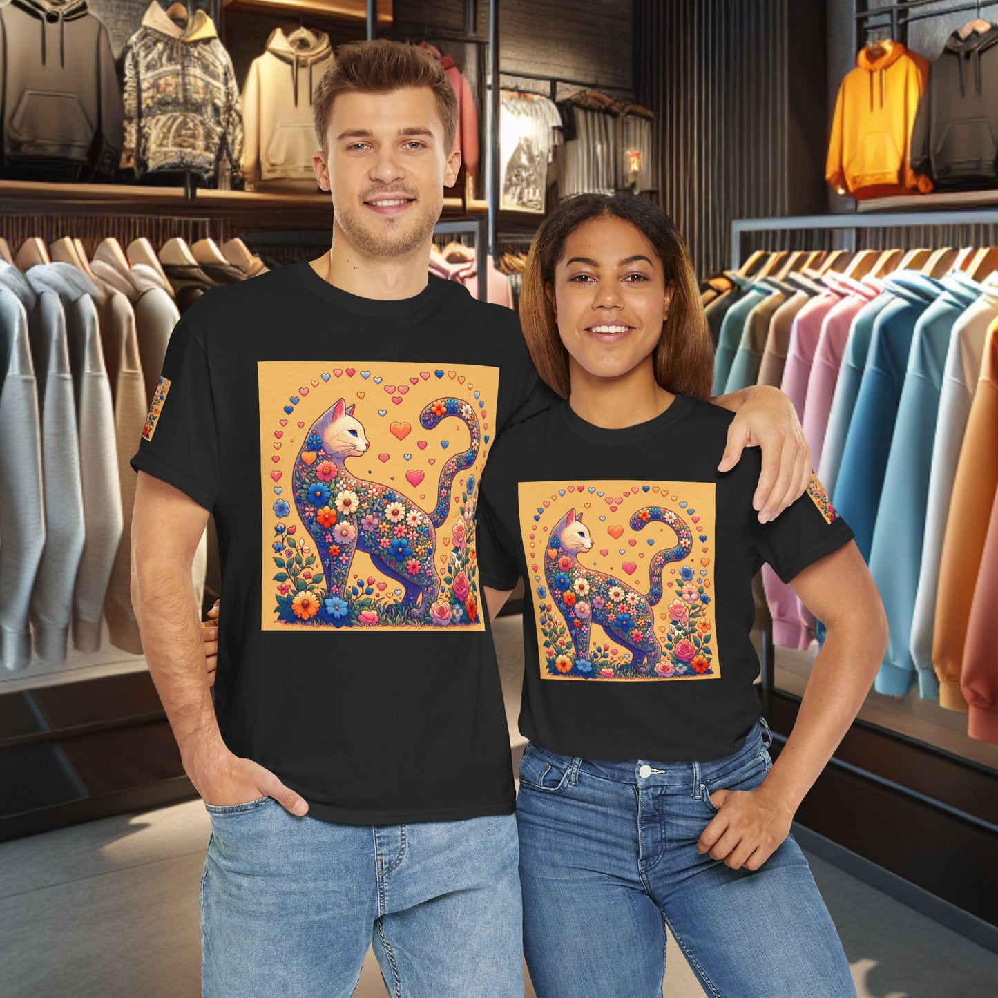 Loving Cat Flower Mozaic T-Shirt