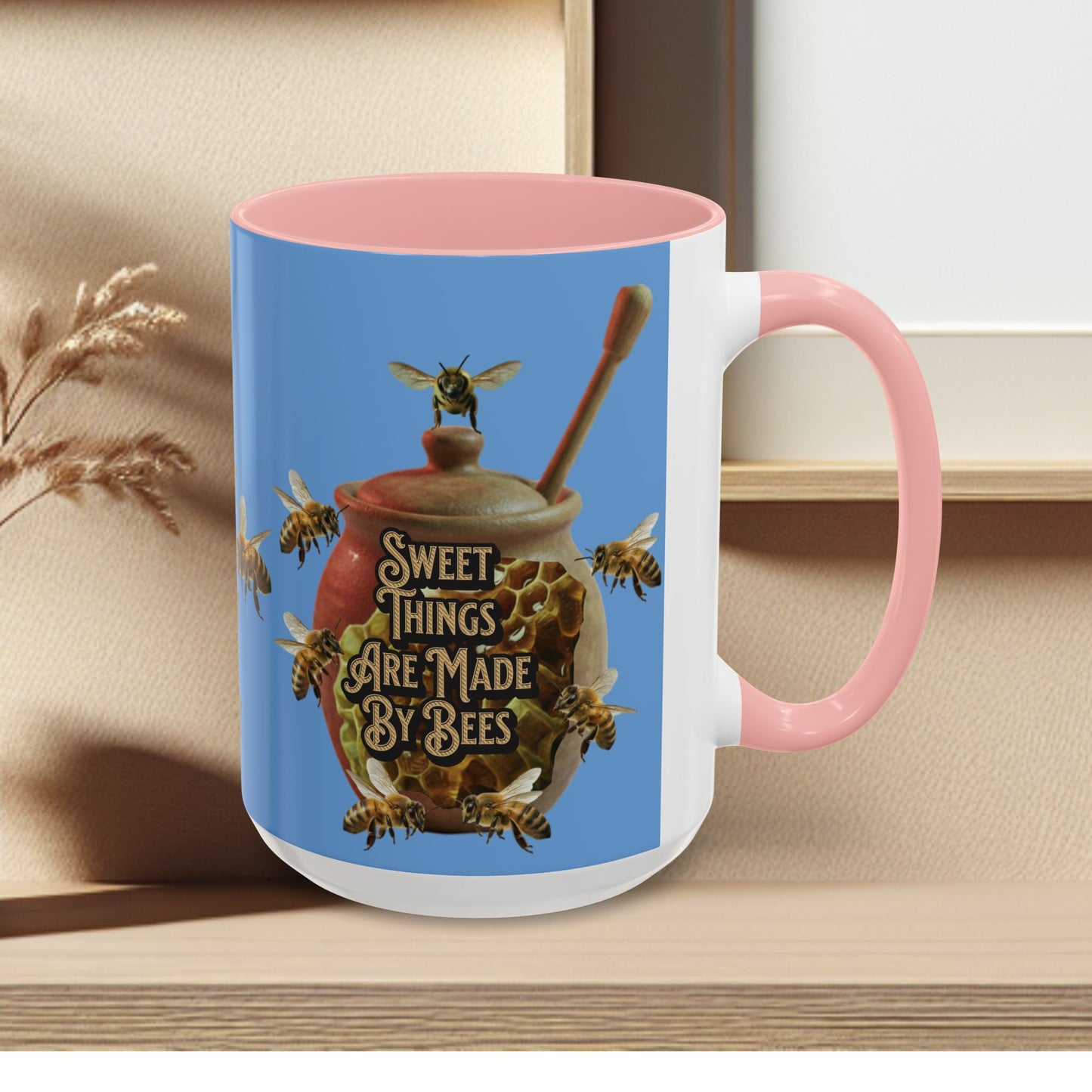 Oh Honey Honey Ceramic Coffee Mug — "Sweet Things Are Made By Bees" Honey Bee Accent Mug