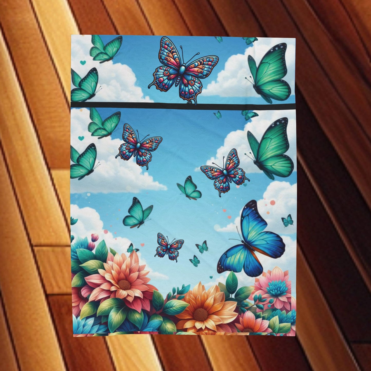 Butterfly Garden Velveteen Plush Blanket — Floral Blue Sky Cozy Throw for Women & Kids