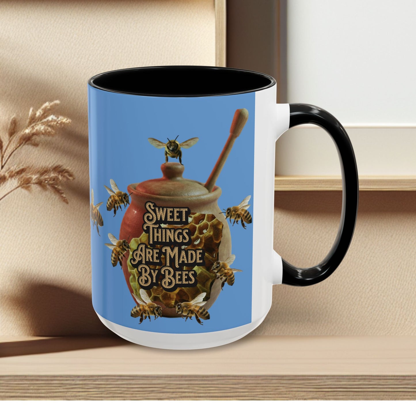 Oh Honey Honey Ceramic Coffee Mug — "Sweet Things Are Made By Bees" Honey Bee Accent Mug