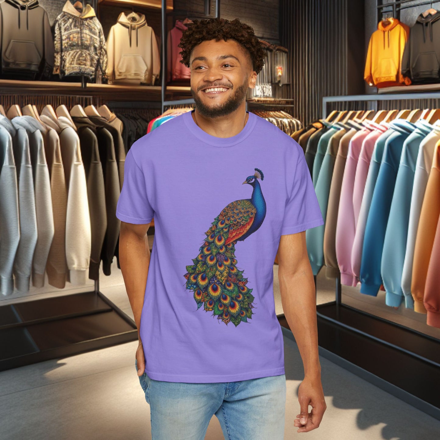 Patchwork Peacock, Garment-Dyed T-Shirt — pho Patchwork Festive Top