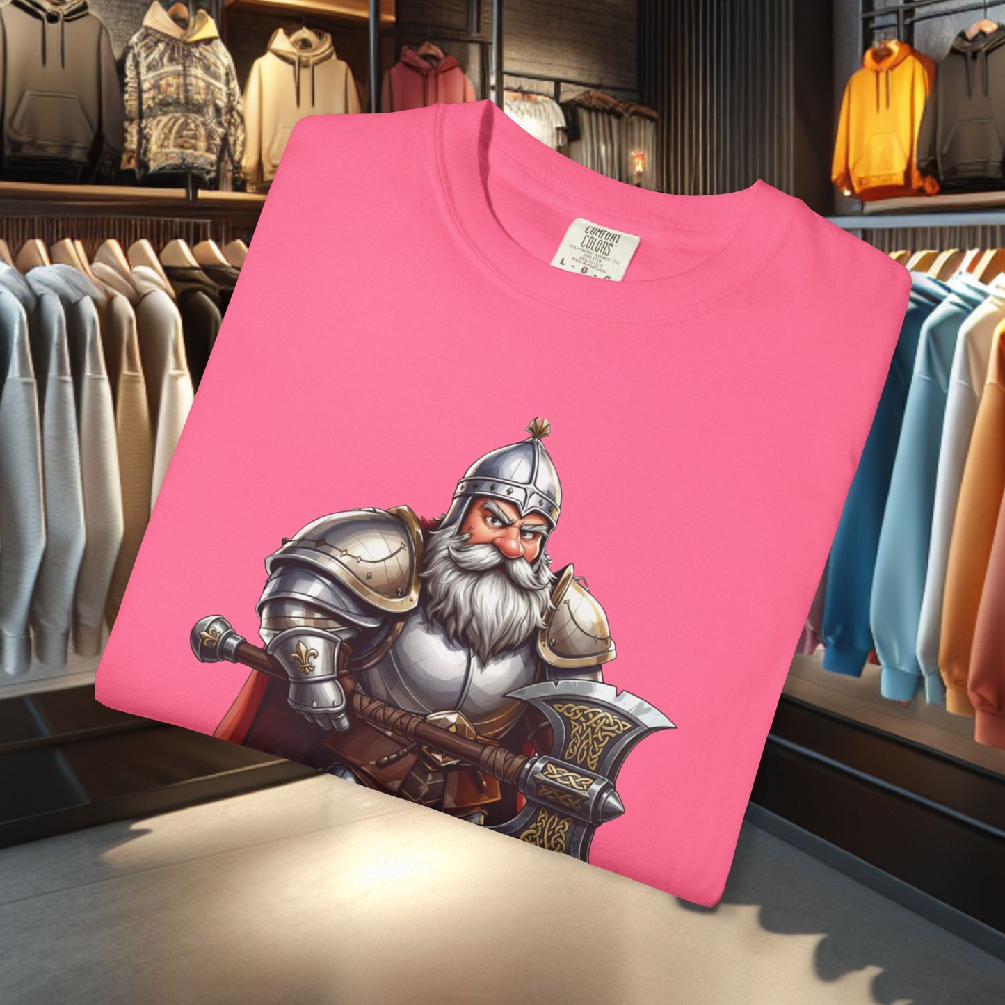 Dwarf Adventurer Tee — Dwarf with Armor and Battle Axe Graphic T-Shirt