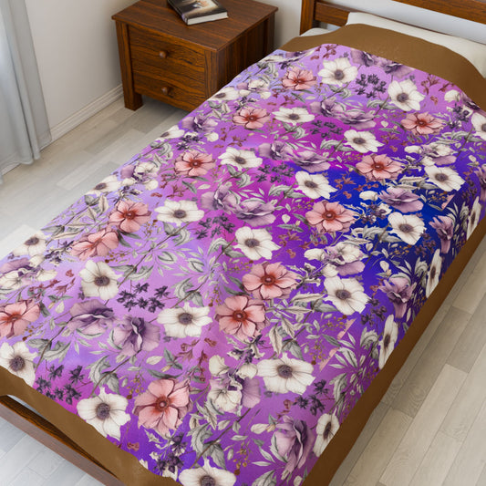 Plush Blanket - Floral with Purple Background and Gold Border