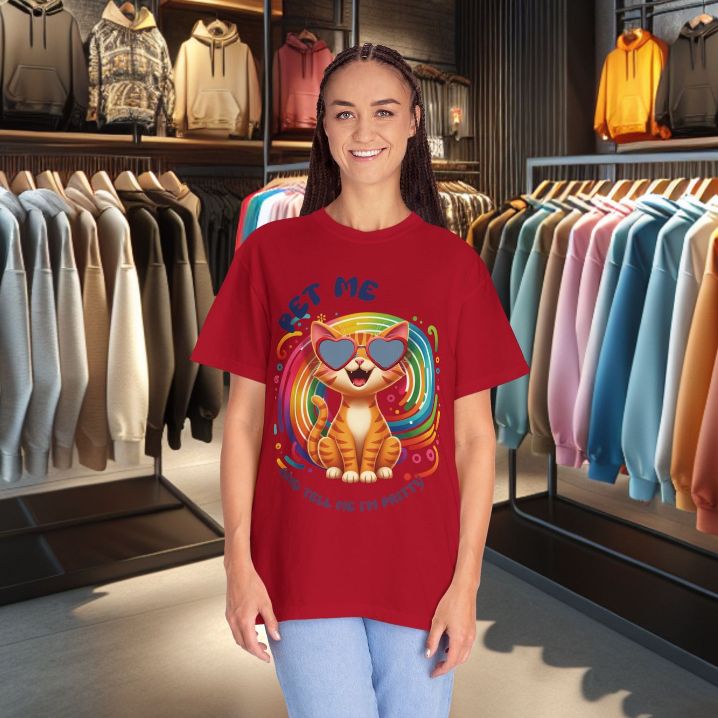 Groovy Orange Kitty Tee — "Pet Me" Dyed T-Shirt