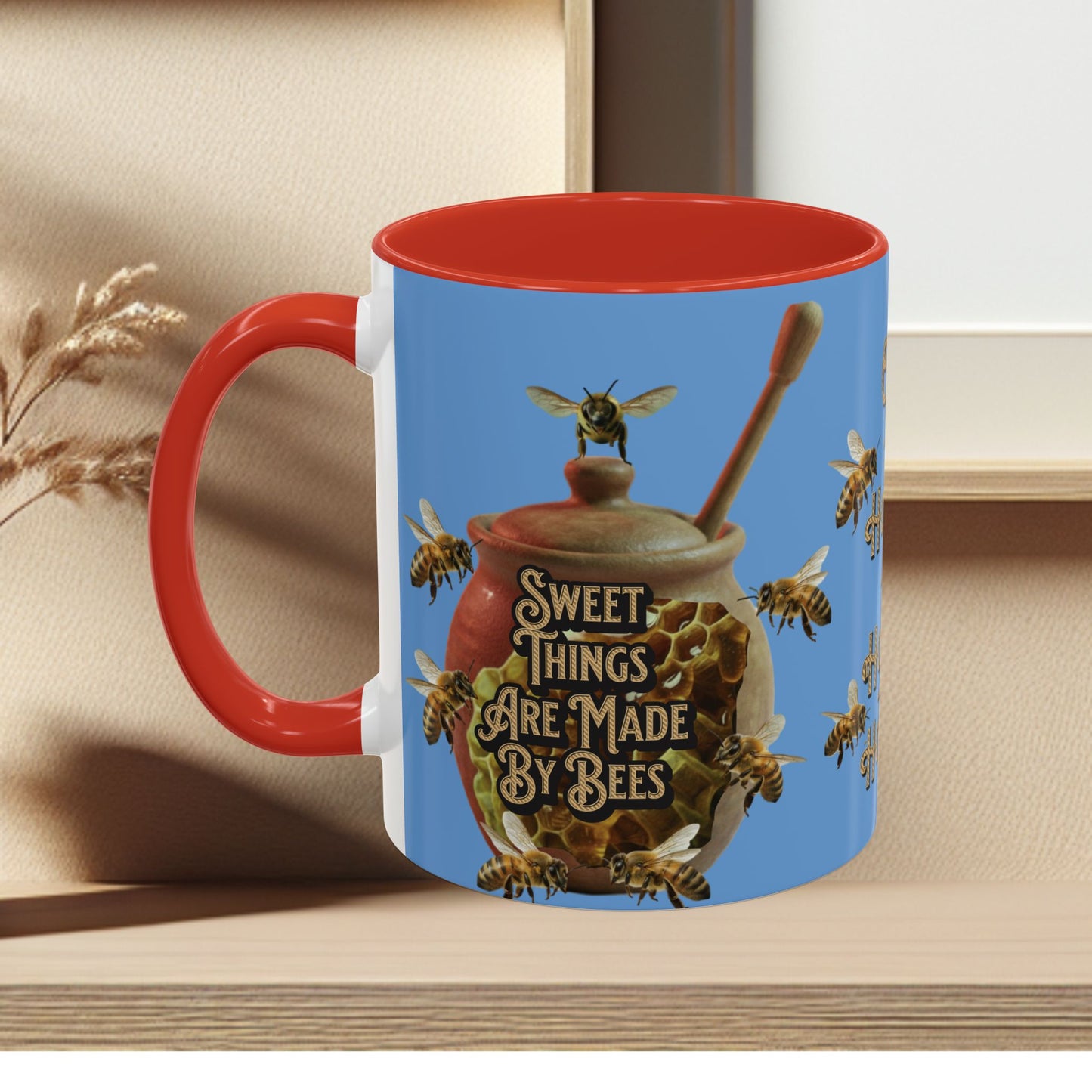 Oh Honey Honey Ceramic Coffee Mug — "Sweet Things Are Made By Bees" Honey Bee Accent Mug