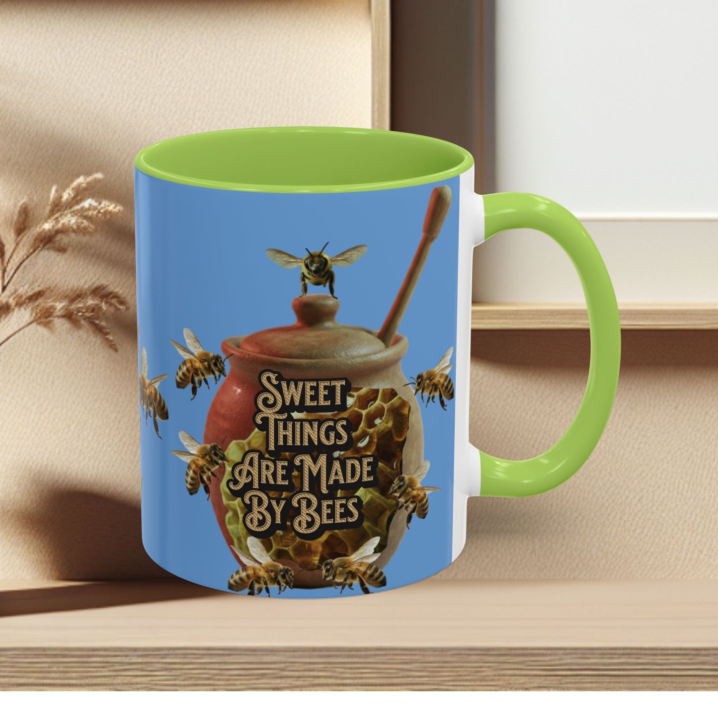 Oh Honey Honey Ceramic Coffee Mug — "Sweet Things Are Made By Bees" Honey Bee Accent Mug