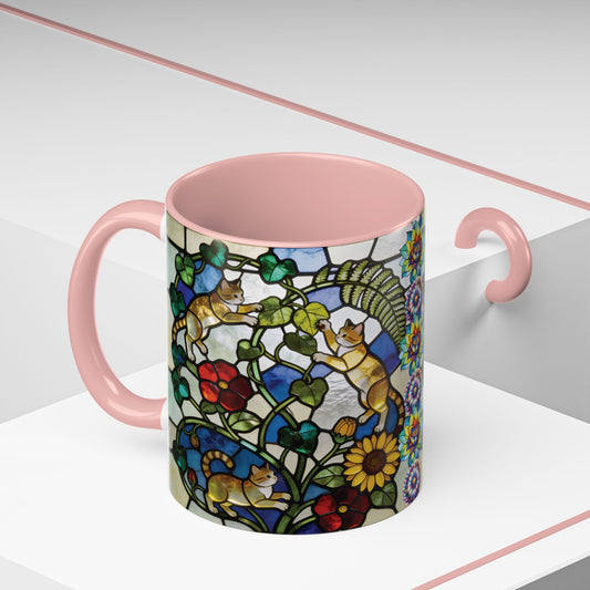 Stained Glass Cats Accent Coffee Mug – Floral Tiffany-Style 11/15oz