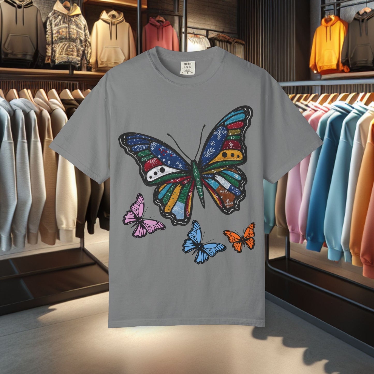 Patchwork Butterfly T-Shirt — pho Festive Garment-Dyed Top