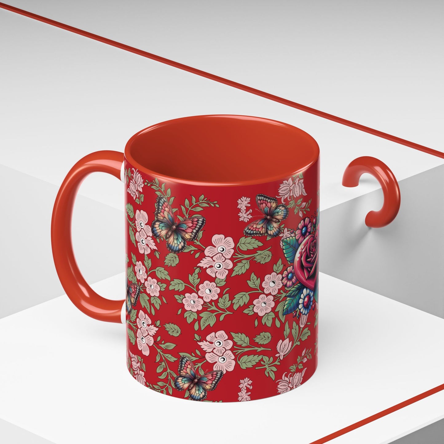 Floral Coffee Mug Red