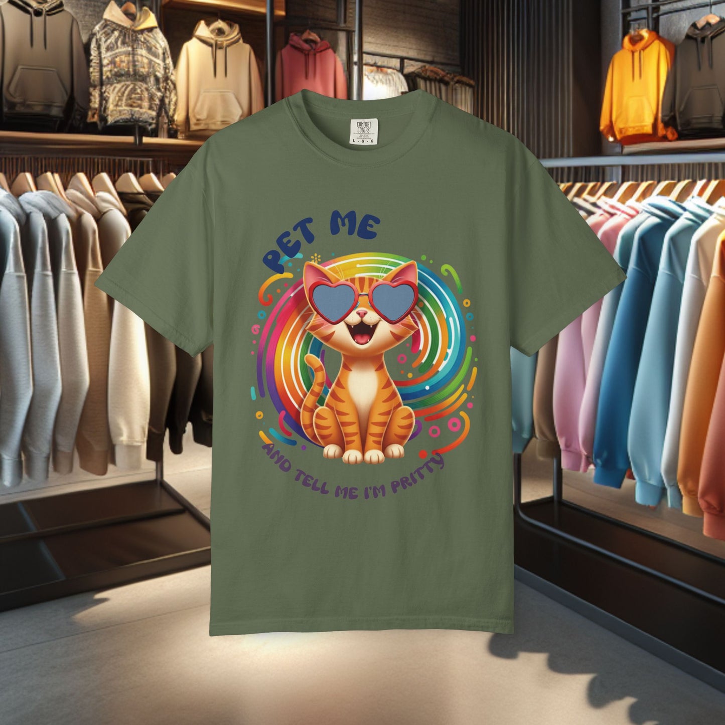 Groovy Orange Kitty Tee — "Pet Me" Dyed T-Shirt
